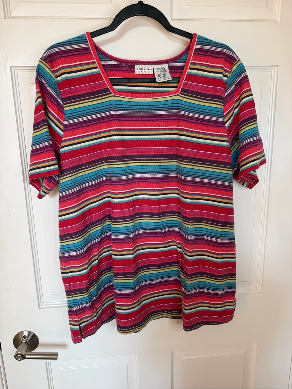White Stag Pink Multicolor Striped Scoop Neck Short Sleeve Top